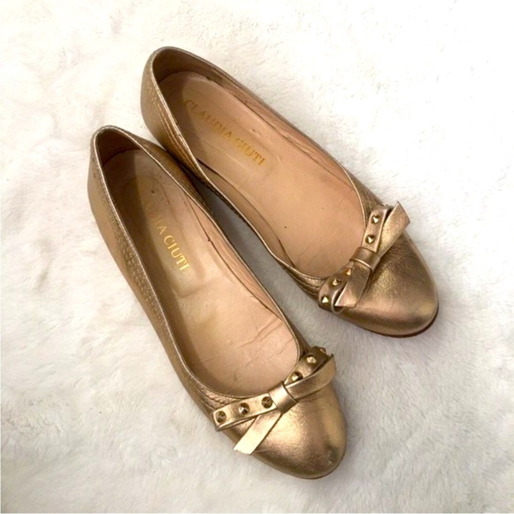 CLAUDIA Ciuti Platinum Gold Camilla Laminato Flats Size 9